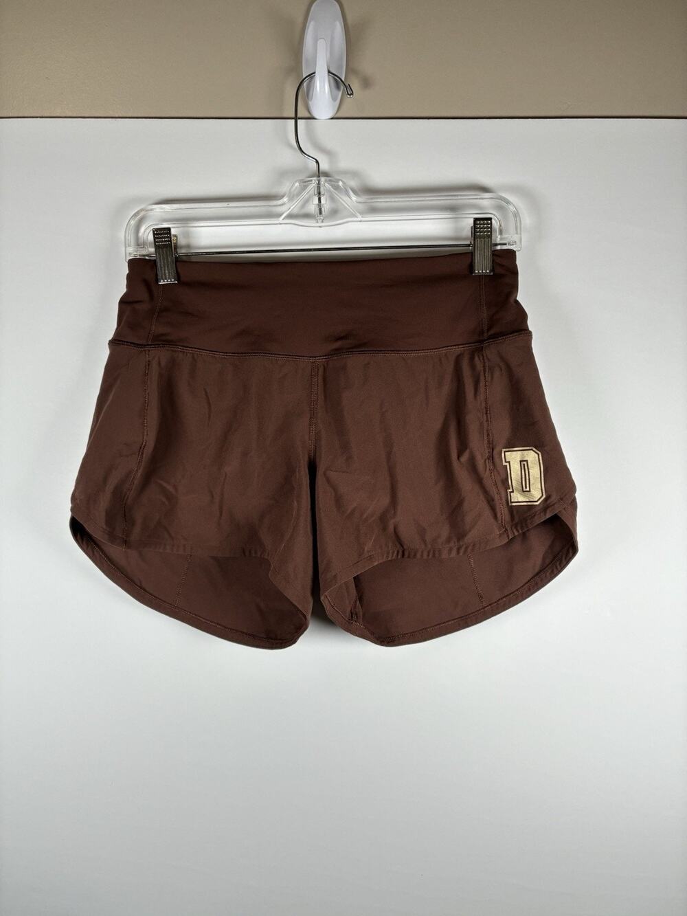 Lululemon Speed Up Shorts Sz 4 Brown 4” Inseam Running Lined Gold D Logo Zip